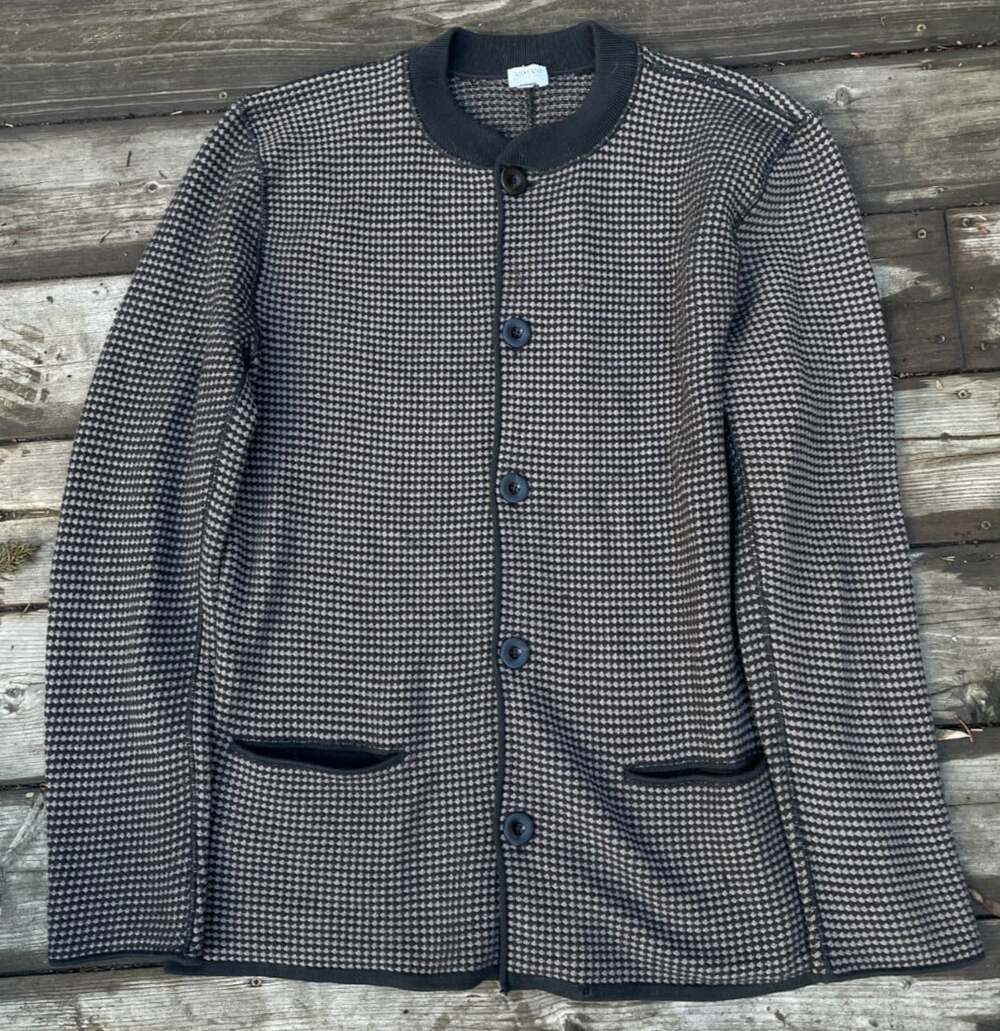 Armani Collezioni Grey Coat XXL Chevron Ottoman Knit Sport Jacket Made in Italy